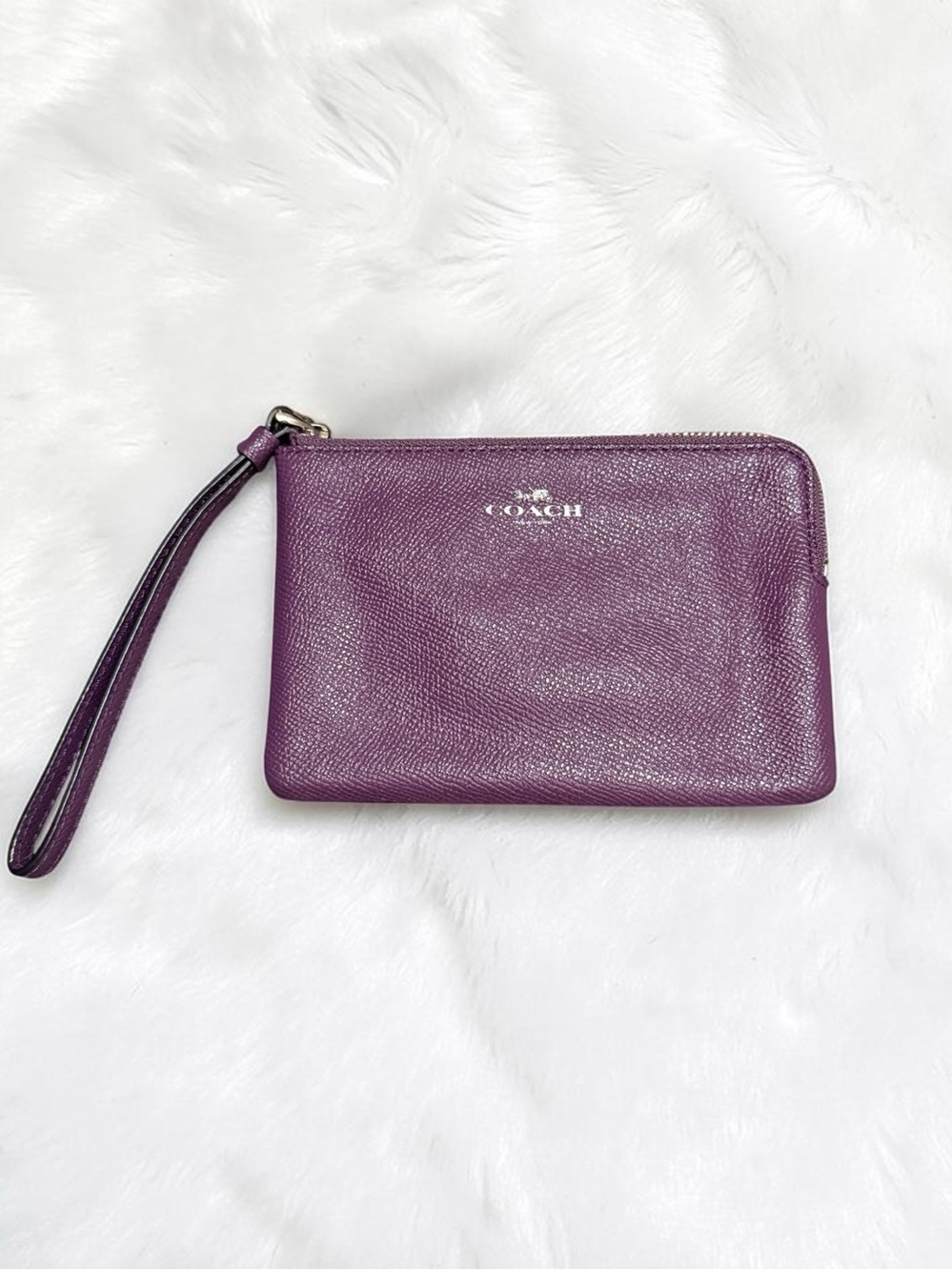 COACH Plum Pebbled Leather Wristlet